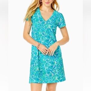 Lilly Pulitzer Women's Etta V-Neck Short Sleeve Dress Surf Blue size S